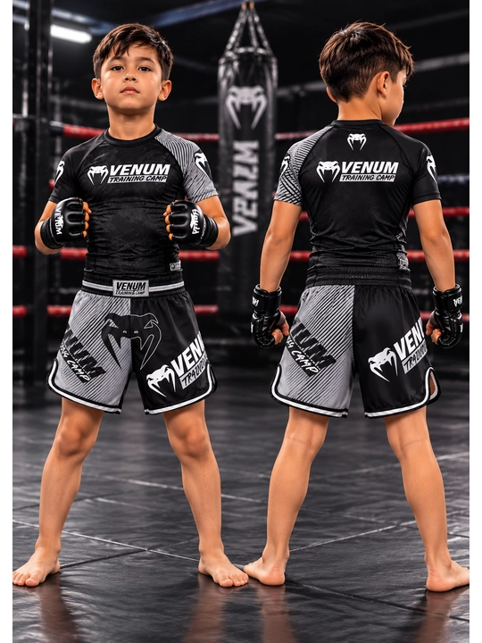 Bolalar uchun MMA sport kiyimi — futbolka va shorti to‘plami, sintetik polyester mato - 