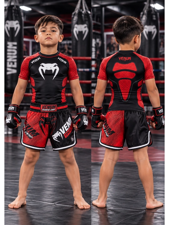 Bolalar uchun MMA sport kiyimi — futbolka va shorti to‘plami, sintetik polyester mato - 