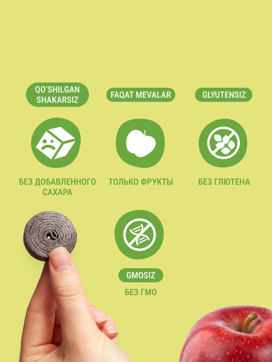 BOB SNAIL roll mevali pastilasi, Olmali, 60 g