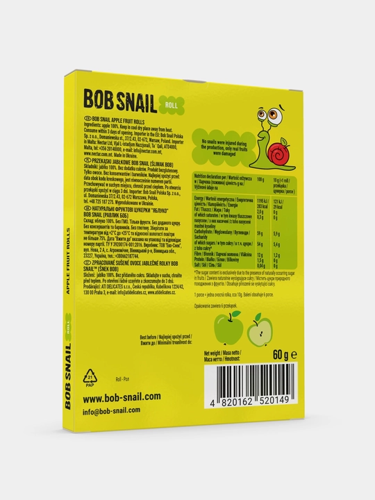 BOB SNAIL roll mevali pastilasi, Olmali, 60 g