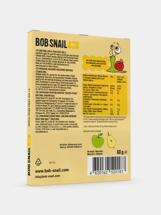Фруктовая пастила BOB SNAIL roll, Яблоко-Груша, 60 г