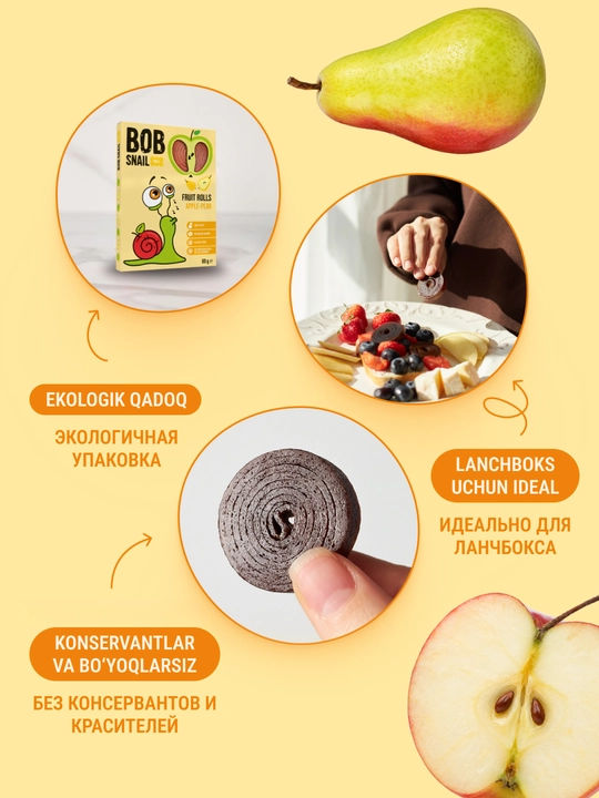 Фруктовая пастила BOB SNAIL roll, Яблоко-Груша, 60 г