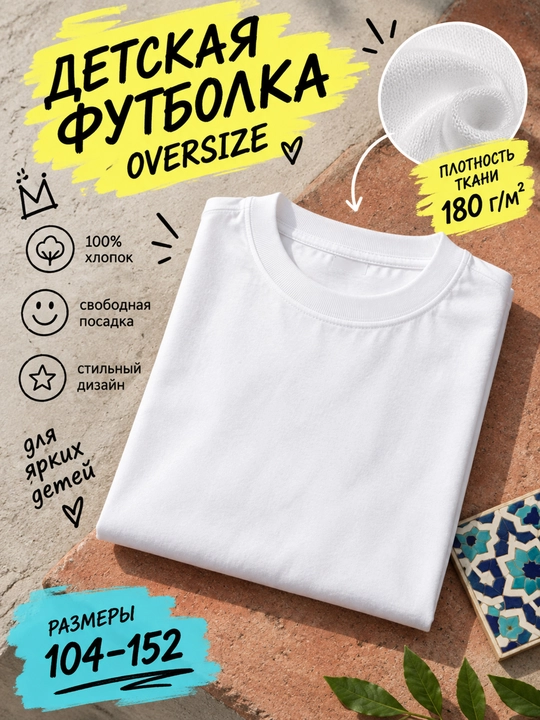 Bolalar uchun bosma naqshli katta o'lchamli futbolka
