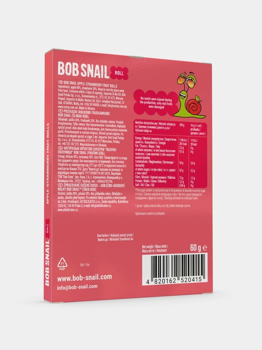Фруктовая пастила BOB SNAIL roll, Яблоко-Клубника, 60 г
