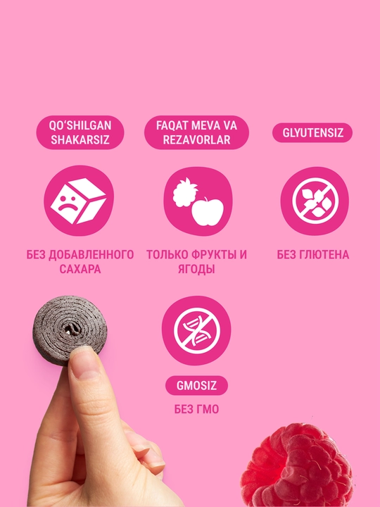 BOB SNAIL roll mevali pastilasi, Olma-malina, 60 g