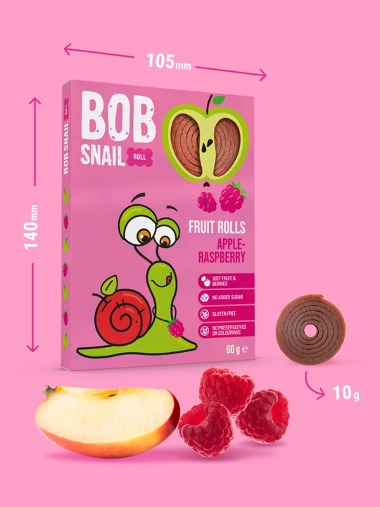 BOB SNAIL roll mevali pastilasi, Olma-malina, 60 g