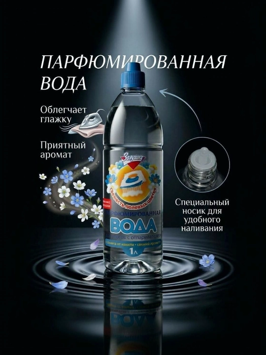 Средство для утюгов, парфюмированая вода для утюгов, свежесть полевых цветов Золушка, 1 л - 