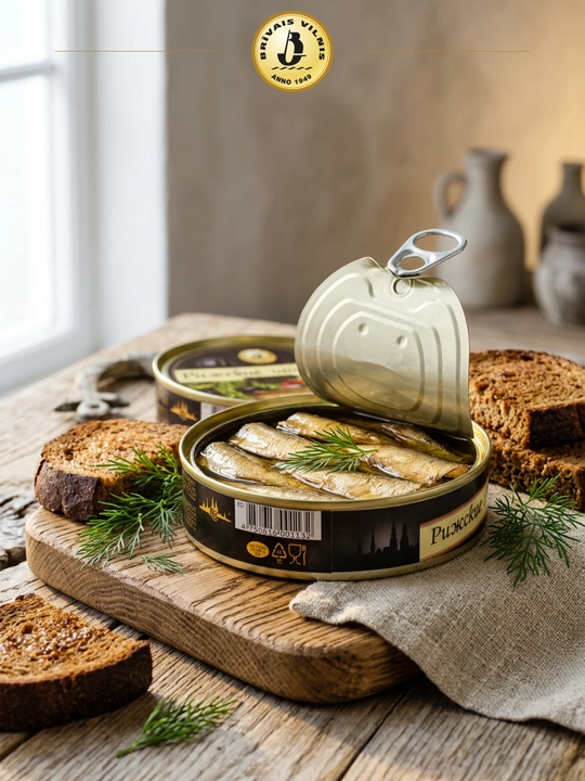 Dudlangan yog'dagi Riga shprotlari Brivais Vilnis, 160 g