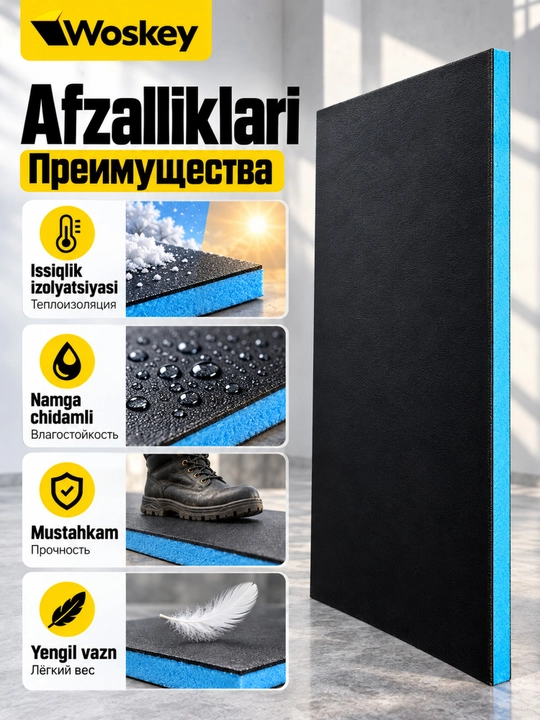Сэндвич-панель XPS 240×120 см, облицовка FRP стеклопластик, 12–50 мм, WOSKEY