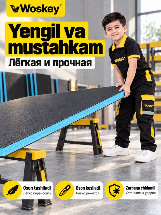 Сэндвич-панель XPS 240×120 см, облицовка FRP стеклопластик, 12–50 мм, WOSKEY