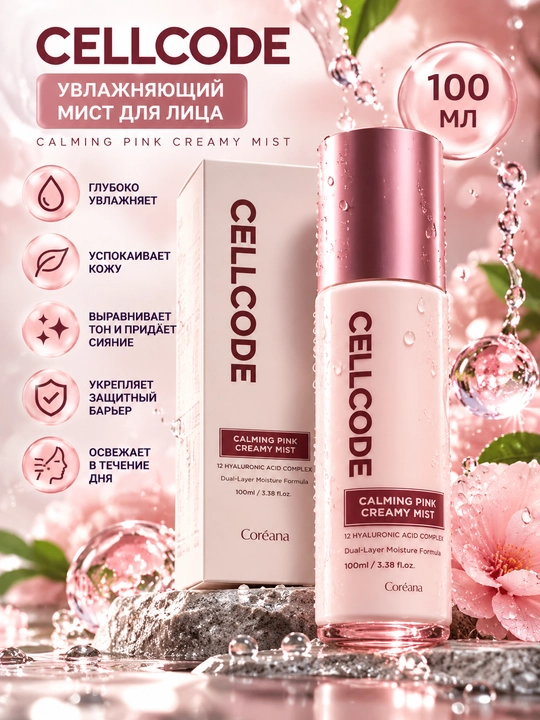 Увлажняющий мист для лица CELLCODE Calming Pink Creamy Mist, 100 мл - 