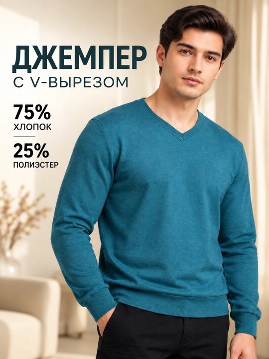 Джемпер с V-вырезом, oднотонный - 
