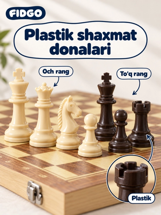 FIDGO 3 tasi 1 da stol o‘yini: shaxmat, shashka va nard, yig‘iladigan taxta