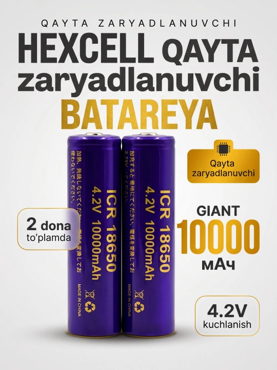 Аккумуляторы GIANT ICR18650 10000mAh 4.2V, Li-ion, 2 шт - 