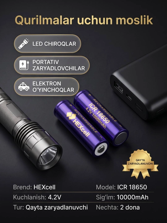 Аккумуляторы GIANT ICR18650 10000mAh 4.2V, Li-ion, 2 шт