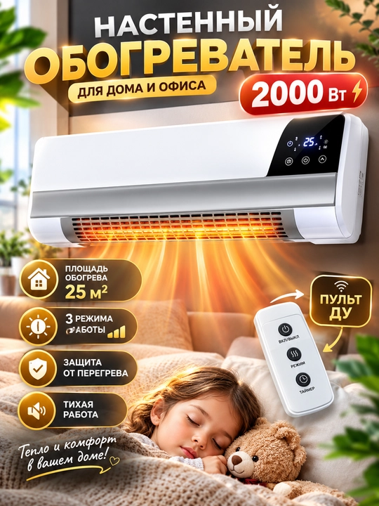 Devorga o'rnatiladigan isitgich , keramika qoplamali, 2200 Vt, pult bilan
