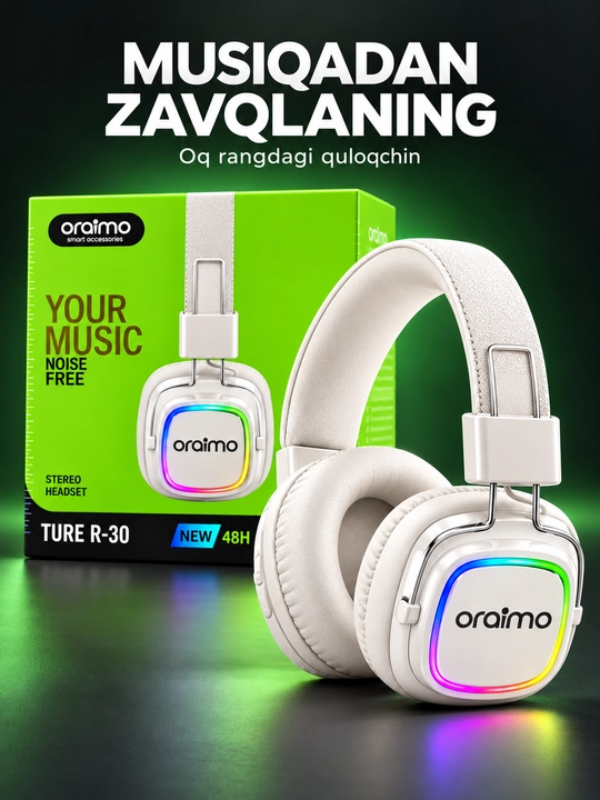 Oraimo TURE R-30 RGB yoritkichli stereo quloqchin, qora - 