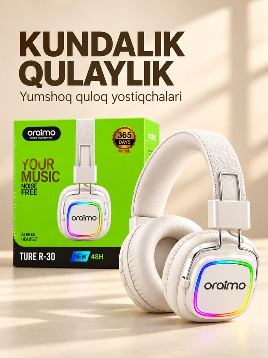 Oraimo TURE R-30 RGB yoritkichli stereo quloqchin, qora