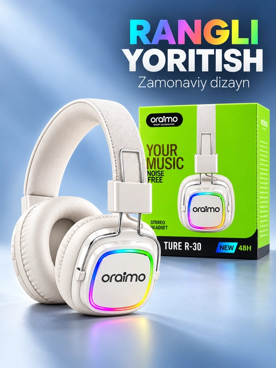 Oraimo TURE R-30 RGB yoritkichli stereo quloqchin, qora