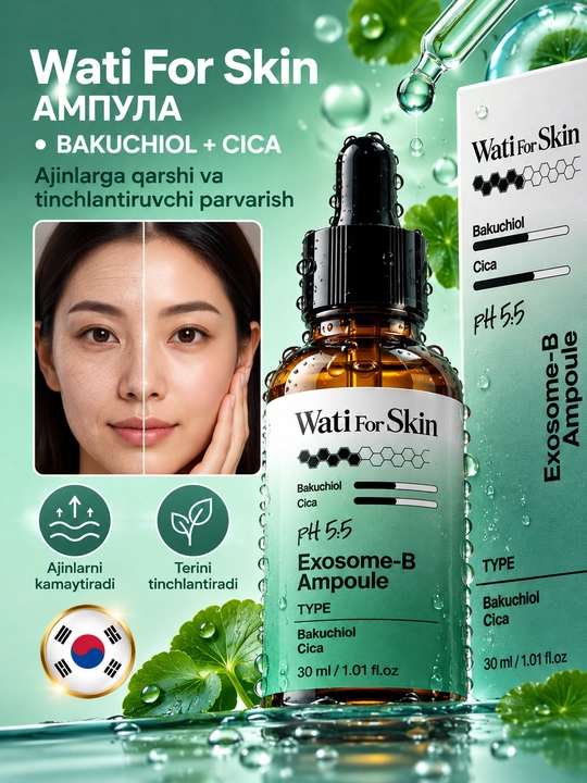 Wati For Skin Бакучиол и CICA, антивозрастной и успокаивающий уход, 30 мл - 