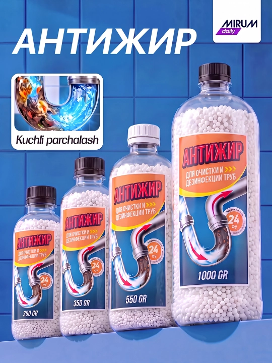 Гранулы АНТИЖИР для очистки и дезинфекции труб, 250, 350, 550, 1000 гр - 