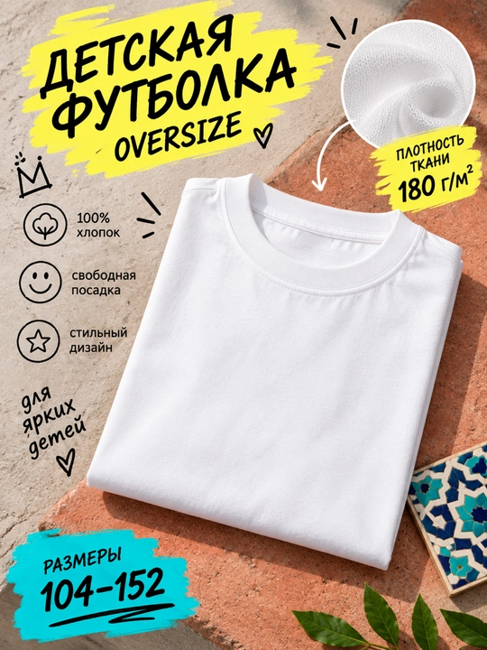 Bolalar uchun bosma naqshli katta o'lchamli futbolka