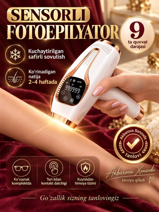 IPL fotoepilator yuz va tana tuklarini yo‘qotish, sovutish funksiyali, Akbarova Xonzoda