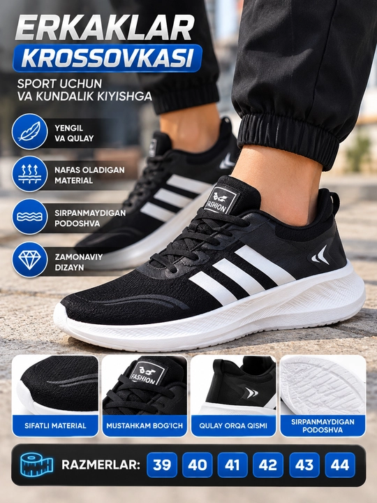 Erkaklar uchun sport krossovkasi, yengil va qulay, yugurish va kundalik kiyish uchun 39–44 - 