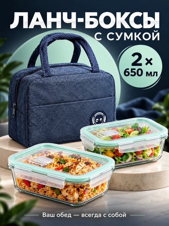 Ланчбокс с термосумкой, нержавеющая сталь, 2 шт - 