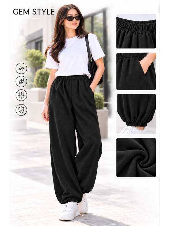Ayollar uchun keng jogger shim GEM STYLE, bel va pochasi rezinkali, cho‘ntakli