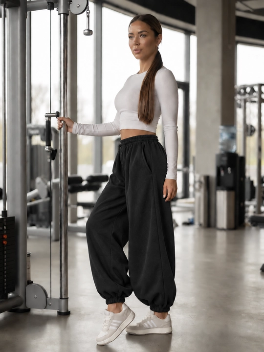 Ayollar uchun keng jogger shim GEM STYLE, bel va pochasi rezinkali, cho‘ntakli - 