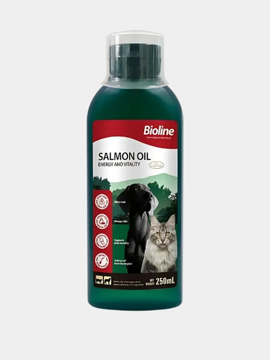 Масло лосося для кошек и собак, добавка в корм, 250 мл, Bioline
