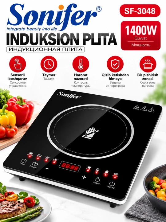 Induksion elektr plita, Sonifer SF-3048 1400 Vt sensorli - 
