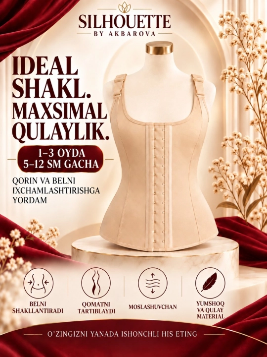 Ozish va qomatni shakllantirish uchun klassik korset, tug‘ruqdan keyin, Akbarova Xonzoda - 