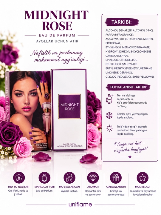 Midnight Rose ayollar uchun parfyumlangan suv, 100 ml - 