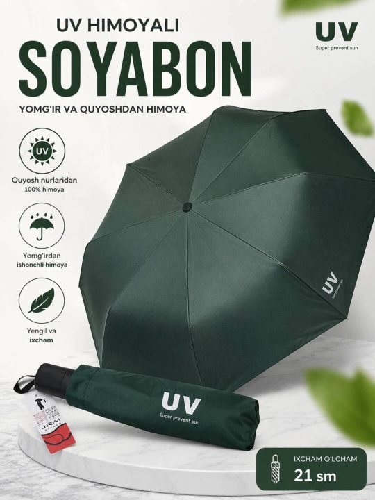 Soyabon— erkaklar va ayollar uchun, suv o‘tkazmaydigan, uzunligi 66 sm, kengligi 96 sm - 