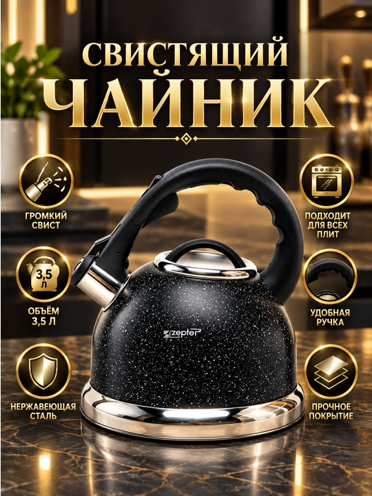 Hushtakli choynak, barcha turdagi pechlar uchun, metall, induksiya, 3.3 litr - 