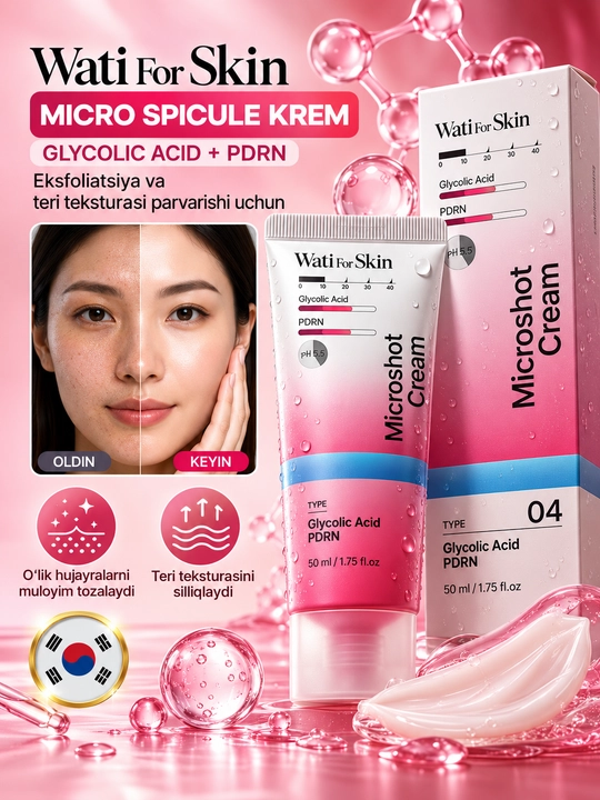 Крем для лица Wati For Skin с гликолевой кислотой и микрочастицами PDRN — 50 мл - 