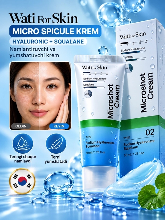 Увлажняющий и смягчающий крем Wati For Skin Hyaluronic Squalane Micro Spicule 50 мл - 