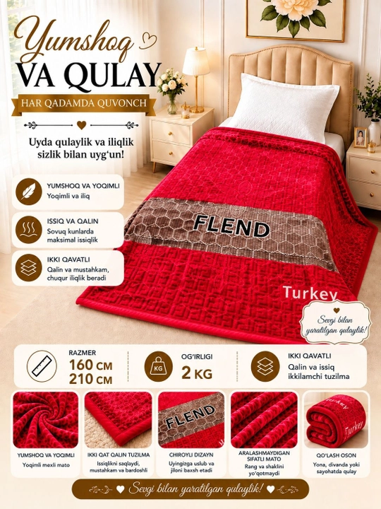 Bir kishilik, ikki qavatli qalin adyol, razmer 160 smga 210 sm - 