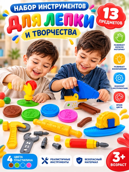 Набор для лепки KEYLUCKER DIY Clay Creation — 13 предметов, 4 цвета, 3+