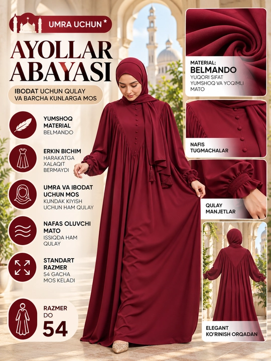 BELMANDO ayollar umra abayasi - erkin bichimli - 