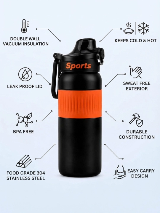 Suv, choy va qahva uchun sport termosi, zanglamaydigan po‘lat qopqoq, hajmi 550-600 ml