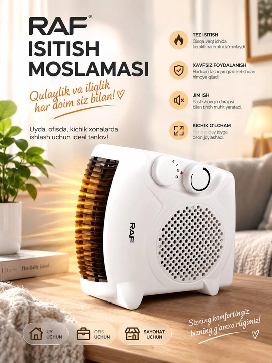 Elektr issiqlik ventilyatori 2000W, ixcham uy isitgich - 