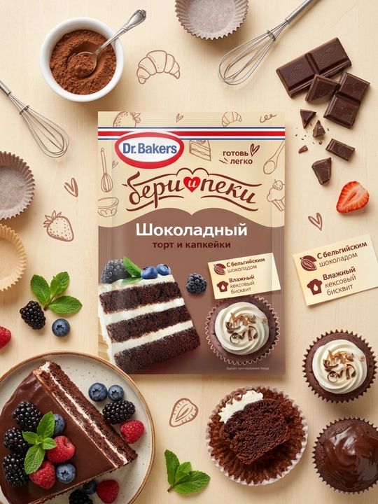 Dr.BAKERS Shokoladli biskvit uchun aralashma, 45 g