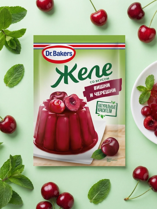 Желе для десерта Dr. Bakers, со вкусом вишни и черешни, 45 г