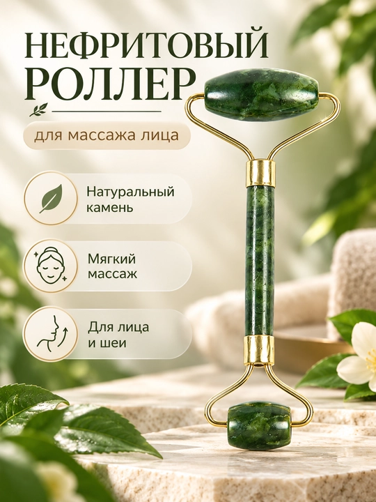Нефритовый массажный, из камня, для лица и шеи, 2 в 1 - 