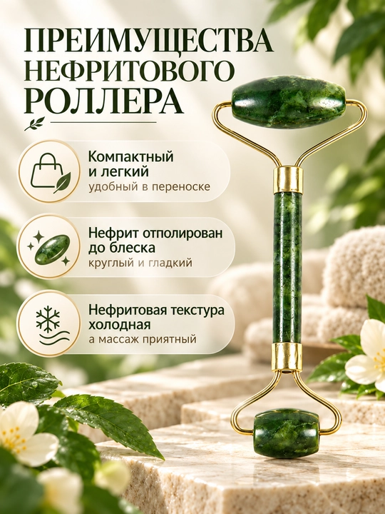 Нефритовый массажный, из камня, для лица и шеи, 2 в 1