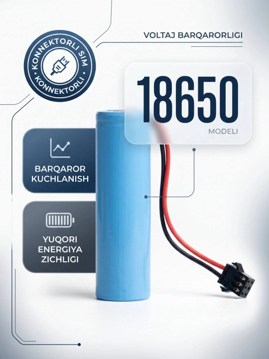 Аккумулятор Li-ion 18650 с проводом и коннектором, перезаряжаемый