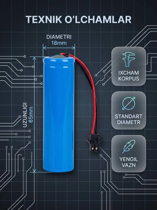 Аккумулятор Li-ion 18650 с проводом и коннектором, перезаряжаемый